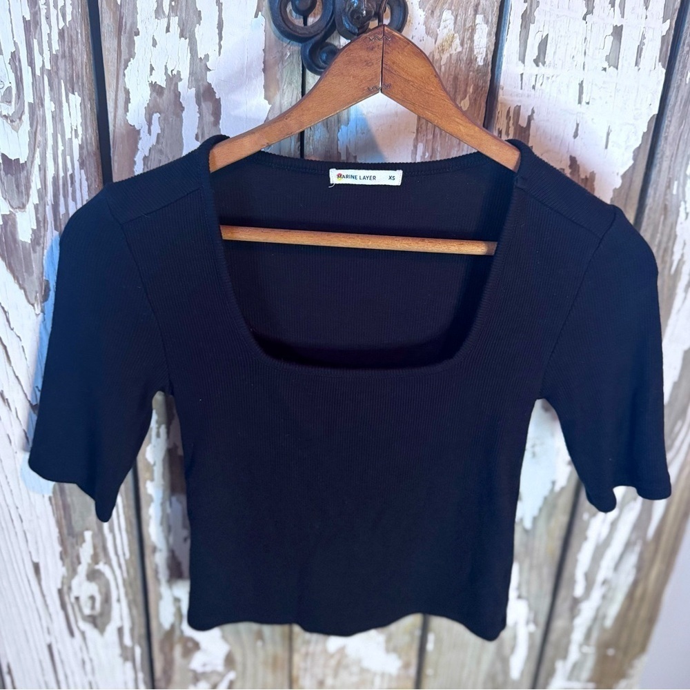 Marine Layer Lexi Square Neck Crop Length Top Size XS Black